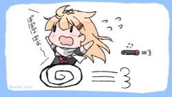 Rule 34 | 1girl, 1other, black ribbon, black serafuku, blonde hair, chasing, commentary request, hair flaps, hair ribbon, kantai collection, long hair, neckerchief, open mouth, outstretched arms, poipoi purin, red neckerchief, ribbon, running, scarf, school uniform, serafuku, torpedo, twitter username, wheel o feet, white scarf, yuudachi (kancolle), | |