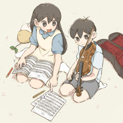 Rule 34 | brother and sister, child, instrument, mari (faraway) (omori), mari (omori), omori, sheet music, siblings, sunny (omori), violin