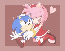 Rule 34 | 1boy, 1girl, :t, ^ ^, absurdres, amy rose, animal ears, animal nose, bare shoulders, black eyes, blue fur, blue hair, blush, body fur, boots, border, classic sonic, closed eyes, closed mouth, dress, flying sweatdrops, full body, furry, furry female, furry male, furry with furry, gloves, hairband, hand on another&#039;s head, happy, heart, hetero, high heels, highres, knee boots, light blush, looking at another, miwa (ahyuck), nervous, open mouth, outside border, pink fur, pink hair, red background, red border, red dress, red footwear, red hairband, shoes, short dress, short hair, sidelocks, simple background, sitting, sleeveless, sleeveless dress, smile, socks, sonic (series), sonic the hedgehog, sonic the hedgehog (classic), spiked hair, striped, striped background, tail, two-tone fur, uneven eyes, wariza, white gloves, white legwear, yellow fur