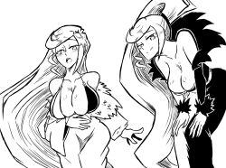 Rule 34 | breasts, hair down, highres, hilda (under night in-birth), large breasts, long hair, ponytail, sawplanik, under night in-birth, white background