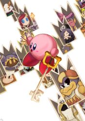 Rule 34 | blush stickers, card, character request, commentary request, francisca (kirby), holding, holding card, holding weapon, hyness, keyblade, kine (kirby), king dedede, kingdom hearts, kingdom hearts chain of memories, kingdom key, kirby, kirby (series), landia, lizzle ( dufz5278), marx (kirby), meta knight, nintendo, open mouth, waddle dee, weapon, white background