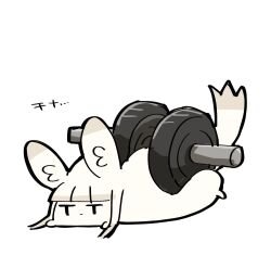Rule 34 | 1girl, animal ears, arknights, dog-san, dumbbell, japanese text, platinum (arknights), solo, tail, twitter, white background