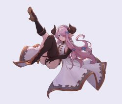 Rule 34 | 1girl, absurdres, artist request, ass, asymmetrical footwear, black gloves, black panties, boots, braid, breasts, coat, commentary request, draph, elbow gloves, full body, gloves, granblue fantasy, grey background, hair ornament, hair over one eye, hairclip, high heel boots, high heels, highres, large breasts, leg up, long hair, low-tied long hair, narmaya (granblue fantasy), open mouth, panties, pink hair, pointy ears, purple eyes, simple background, solo, thigh strap, thighs, underwear, uneven footwear