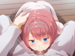 Rule 34 | 1boy, 1girl, absurdres, ark royal (kancolle), blue eyes, bob cut, clothed sex, fellatio, hand on another&#039;s head, hetero, highres, jacket, kantai collection, koumei (twinameless), long sleeves, oral, pants, penis, pov, red hair, short hair, solo focus, tiara, uncensored, white jacket, white pants, wooden floor