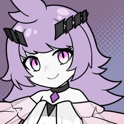 Rule 34 | animated, animated gif, azur lane, commission, enforcer vi attraction (azur lane), flat chest, headgear, jewelry, long hair, long sleeves, looking at viewer, lowres, necklace, purple background, purple eyes, purple hair, saharada, see-through, siren (azur lane), skeb commission, smile