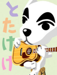 Rule 34 | 00s, 1boy, acoustic guitar, animal crossing, body fur, character name, dog, furry, furry male, green background, guitar, instrument, k.k. slider (animal crossing), lowres, male focus, nintendo, sitting, solo, stool
