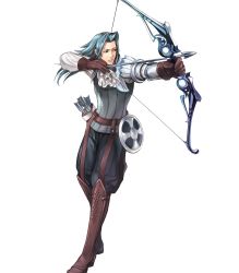 Rule 34 | 1boy, arrow (projectile), blue hair, boots, bow (weapon), brown hair, drawing bow, fire emblem, fire emblem awakening, fire emblem heroes, full body, gloves, highres, holding bow (weapon), long hair, male focus, nintendo, official art, quiver, solo, transparent background, virion (fire emblem), wada sachiko, weapon