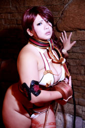 Rule 34 | 1girl, asian, blue eyes, branwen (queen&#039;s blade), branwen (queen&#039;s blade) (cosplay), breasts, brown hair, chouzuki maryou, cleavage, cosplay, female focus, heterochromia, highres, hip focus, large breasts, photo (medium), plump, queen&#039;s blade, queen&#039;s blade rebellion, red eyes, solo, thick thighs, thighs, wide hips