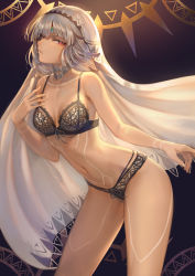 Rule 34 | 1girl, altera (fate), bare shoulders, blunt bangs, blush, body markings, bra, breasts, choker, collarbone, dark-skinned female, dark skin, fate/extella, fate/extra, fate (series), forehead jewel, hand up, headband, highres, leaning forward, lingerie, looking at viewer, mashuu (neko no oyashiro), navel, panties, parted lips, red eyes, short hair, sidelocks, small breasts, solo, thighs, underwear, underwear only, veil, white hair