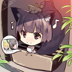 Rule 34 | 1girl, :d, animal, animal ears, animal on head, bare arms, barefoot, blonde hair, blush, box, brown hair, chibi, closed eyes, closed mouth, donation box, fox, fox ears, fox girl, fox on head, fox tail, hair between eyes, holding, holding photo, japanese clothes, kimono, musical note, nose blush, on head, open mouth, original, photo (object), quaver, red eyes, short hair, silk, sitting, sleeveless, sleeveless kimono, smile, solo, spider web, star (symbol), tail, white kimono, yuuji (yukimimi)
