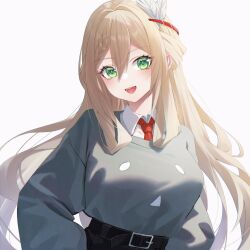 Rule 34 | 1girl, blonde hair, green eyes, highres, looking at viewer, open mouth, school uniform, solo, tower of fantasy, yan miao (tower of fantasy)
