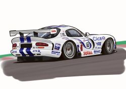 Rule 34 | arhentol, car, dodge (company), dodge viper, from side, highres, motor vehicle, no humans, original, race vehicle, racecar, solo, spoiler (automobile), vehicle focus, vehicle name, wheel, white background