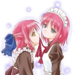Rule 34 | 00s, 2girls, apron, blue eyes, bow, hair bow, head tilt, hisui (tsukihime), incest, kohaku (tsukihime), looking at another, maid, maid apron, maid headdress, mouth hold, multiple girls, pink hair, profile, short hair, siblings, sisters, tsukihime, twincest, twins, untying, yellow eyes, yuri