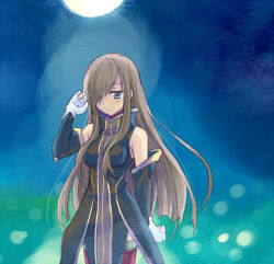 Rule 34 | 00s, bare shoulders, blue eyes, breasts, brown hair, detached sleeves, hair over one eye, lowres, moon, tales of (series), tales of the abyss, tear grants, thighhighs