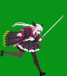 Rule 34 | 1girl, animated, chroma key, green background, head wings, looping animation, lowres, monochrome background, original, pixel art, r5r6ty, running, simple background, solo, sword, tagme, video, weapon, wings