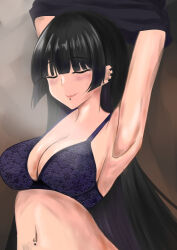 Rule 34 | 1girl, armpits, black hair, bocchi the rock!, jun (jun illustration aim), navel piercing, pa-san, piercing, tagme