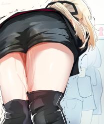 Rule 34 | 1girl, artoria pendragon (all), artoria pendragon (fate), bent over, blonde hair, boots, facing away, fate/grand order, fate (series), hair ribbon, have to pee, highres, michinoku (michino934), peeing, peeing self, ribbon, saber alter, thigh boots, thighhighs, trembling, wet, wet clothes
