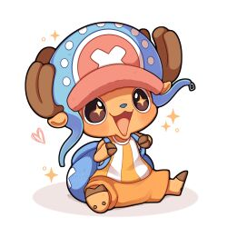 Rule 34 | 1boy, animal ears, antlers, backpack, bag, brown eyes, deer ears, hat, horns, male focus, one piece, open mouth, sevi (seviyummy), signature, sitting, smile, solo, tony tony chopper