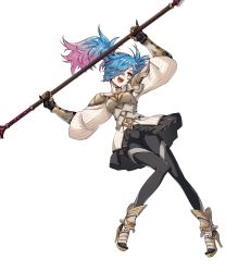 Rule 34 | 1girl, armor, blue hair, boots, fire emblem, fire emblem fates, fire emblem heroes, full body, gloves, hair over one eye, high heels, highres, multicolored hair, nintendo, official art, peri (fire emblem), pink hair, polearm, red eyes, solo, spear, takagi masafumi, transparent background, two-tone hair, weapon
