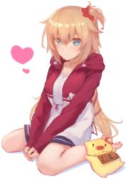 Rule 34 | 1girl, absurdres, akai haato, akai haato (casual), blonde hair, blue eyes, blush, breasts, closed mouth, collarbone, commentary, haaton (akai haato), hair ornament, heart, heart hair ornament, highres, hololive, hood, hoodie, large breasts, long sleeves, looking at viewer, low twintails, nail polish, pig, pink nails, sitting, stuffed animal, stuffed pig, stuffed toy, t6 ti, thighs, twintails, virtual youtuber