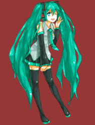 Rule 34 | 1girl, aqua hair, bad id, bad pixiv id, blue eyes, boots, dada, dada (dolce), detached sleeves, hatsune miku, long hair, necktie, one eye closed, solo, thigh boots, thighhighs, twintails, vocaloid, wink