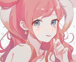Rule 34 | 1girl, blue eyes, close-up, commentary request, crying, earrings, highres, jewelry, long hair, looking at viewer, machida 0906, one piece, pink hair, shirahoshi, sidelocks, simple background, solo, tears
