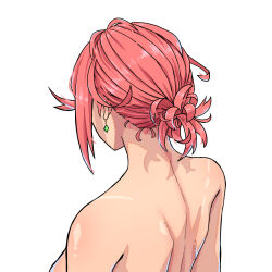 Rule 34 | 1girl, bare back, earrings, from behind, highres, jewelry, nude, ponytail, pyra (xenoblade), red hair, short hair, shoulder blades, solo, tan, tanline, xenoblade chronicles (series), xenoblade chronicles 2, you nf