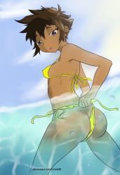 Rule 34 | 1girl, abigail jones, ass, bikini, breasts, butt crack, clothing aside, colorized, female focus, great pretender, highres, ocean, partially submerged, partially underwater shot, small breasts, solo, swimsuit, swimsuit aside, underwater