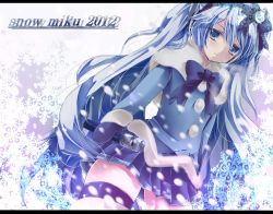 Rule 34 | 10s, 1girl, 2012, a-rink0, blue eyes, blue hair, bow, character name, gloves, hair bow, hatsune miku, letterboxed, long hair, matching hair/eyes, microphone, skirt, snowflakes, solo, thighhighs, twintails, very long hair, vocaloid, yuki miku, zettai ryouiki