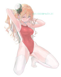 Rule 34 | 1girl, banned artist, bare arms, bare shoulders, blonde hair, braid, breasts, brown eyes, commission, competition swimsuit, dated, french braid, full body, hat, kantai collection, large breasts, long hair, mini hat, nacht (nacht 01), one-piece swimsuit, simple background, skeb commission, solo, swimsuit, thighhighs, twitter username, wavy hair, white background, white hat, white thighhighs, zara (kancolle)