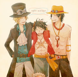 Rule 34 | 3boys, birthday, brothers, male focus, monkey d. luffy, multiple boys, one piece, portgas d. ace, sabo (one piece), siblings, time paradox