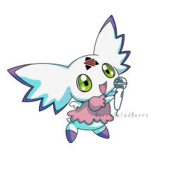 Rule 34 | culumon, digimon, digimon (creature), green eyes, microphone, open mouth, simple background, white background, zero unit
