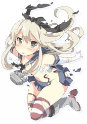 Rule 34 | 10s, 1girl, blonde hair, blue eyes, gloves, hairband, kantai collection, long hair, neneko-n, shimakaze (kancolle), simple background, skirt, torn clothes, triangle mouth, uniform