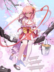 Rule 34 | 1girl, 35p (sakura miko), absurdres, ahoge, asymmetrical legwear, bare shoulders, bell, blush, breasts, cat, cherry blossoms, detached sleeves, full body, green eyes, hair bell, hair between eyes, hair ornament, highres, hololive, in tree, jingle bell, large breasts, long hair, long sleeves, looking at viewer, lovelyme, no shoes, one side up, pink hair, red skirt, sakura miko, sakura miko (1st costume), sandals, shirt, single sandal, single sock, single thighhigh, sitting, sitting in tree, skirt, skirt hold, socks, solo, thighhighs, tree, uneven legwear, virtual youtuber, white shirt, white socks, white thighhighs