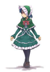 Rule 34 | 1girl, blue hair, carrie fernandez, castlevania: legacy of darkness, castlevania (series), closed mouth, dress, full body, green dress, pantyhose, red eyes, short hair, simple background, skirt, solo, standing, stupa13a, white background