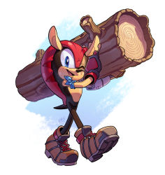 Rule 34 | 1boy, armband, black fur, blue eyes, boots, christmas, evan stanley, fingerless gloves, furry, furry male, gloves, highres, looking at viewer, male focus, mighty the armadillo, one eye closed, pointy nose, scar, scar across eye, solo, sonic (series), sonic mania, topless male, walking, wood