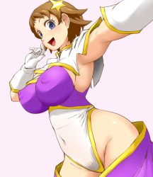 Rule 34 | 10s, 1girl, armpits, blue eyes, breasts, brown hair, commentary request, cosplay, covered erect nipples, covered navel, facing to the side, female focus, female pubic hair, gloves, gundam, gundam build divers, gundam seed, gundam seed destiny, hair ornament, huge breasts, impossible clothes, impossible leotard, leotard, looking at viewer, looking to the side, meer campbell, meer campbell (cosplay), nanase nanami (gundam build divers), open mouth, pubic hair, see-through, see-through leotard, short hair, smile, solo, star (symbol), star hair ornament, tof, white gloves