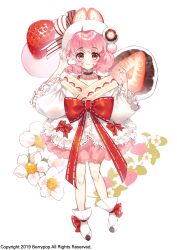 Rule 34 | 1girl, artist name, berrypop, blush, bow, choker, closed mouth, collarbone, commentary request, copyright notice, daifuku, dated, dot nose, dress, english text, flower, food, food print, footwear bow, frilled choker, frills, fruit, full body, hands up, hat, hat ribbon, holding, ichigo daifuku, knees, legs, long sleeves, looking at viewer, medium hair, original, pink eyes, pink hair, pink skirt, raised eyebrows, red bow, red choker, ribbon, simple background, skirt, sleeves past elbows, smile, solo, strawberry, strawberry print, strawberry slice, striped ribbon, wagashi, wavy hair, white background, white choker, white dress, white flower, white footwear, white hat, white ribbon, wide sleeves