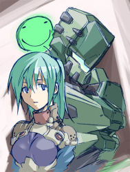 Rule 34 | 1girl, armored core, armored core: for answer, bodysuit, breasts, emblem, female focus, from software, green hair, may greenfield, mecha, merrygate, robot, solo, upper body