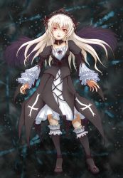 Rule 34 | 00s, 1girl, astn, asuto3, cross, doll joints, dress, flower, frills, hairband, highres, joints, red eyes, rozen maiden, solo, suigintou, white hair, wings
