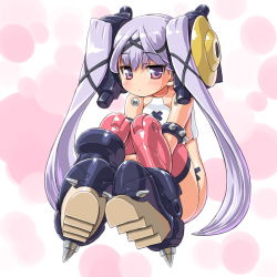 Rule 34 | 10s, armlet, asymmetrical footwear, baby razz, bad id, bad pixiv id, boots, busou shinki, dd (ijigendd), doll, doll joints, full body, joints, long hair, pink thighhighs, purple hair, sitting, solo, spiked armlet, thighhighs, twintails, uneven footwear, very long hair