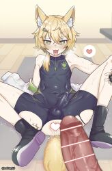 Rule 34 | 1boy, absurdres, anal, animal ears, bar censor, black suit, blonde hair, blush, bodysuit, cat ears, censored, formal, green eyes, hair ornament, hairclip, heart, heart-shaped pupils, highres, indoors, jacket, looking at viewer, male focus, male penetrated, nohtuy, on floor, open mouth, original, penis, suit, symbol-shaped pupils, tally, tongue, tongue out, trap, unworn jacket, white jacket, yaoi