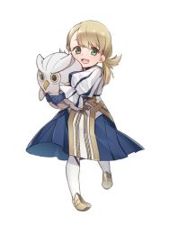 Rule 34 | 1girl, blonde hair, blue gloves, dress, feh (fire emblem heroes), fire emblem, fire emblem heroes, full body, gloves, green eyes, holding, kishiro azuhito, long hair, long sleeves, nintendo, open mouth, sharena (fire emblem), solo, stuffed toy, aged down