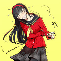 Rule 34 | 1girl, amagi yukiko, haruhashi, persona, persona 4, tagme, yellow background