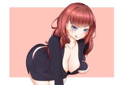 Rule 34 | 1girl, assault lily, blue eyes, blush, grabbing another&#039;s breast, breasts, brown hair, cleavage, grabbing, highres, kaede johan nouvel, large breasts, long hair, solo, tongue, tongue out