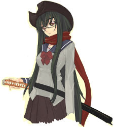 Rule 34 | glasses, hat, katana, nagy, scarf, school uniform, serafuku, solo, sword, weapon