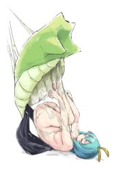 Rule 34 | 1girl, aqua hair, ass, butterfly wings, chrysalis (butterfly), closed eyes, closed mouth, completely nude, eternity larva, hair between eyes, highres, insect wings, itatatata, liquid, nude, short hair, simple background, solo, touhou, white background, wings