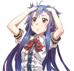 Rule 34 | 1girl, arms up, benitama, blue hair, hands in hair, hinanawi tenshi, long hair, no headwear, red eyes, simple background, solo, touhou, white background