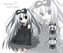 2000s_(style) bone_hair_ornament borrowed_character bow detached_sleeves dress frilled_dress frills goth_fashion gothic_lolita grey_hair hair_bow hair_ornament highres lolita_fashion original pluspod twintails