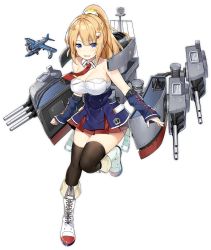 Rule 34 | 1girl, astoria (azur lane), azur lane, bare shoulders, black thighhighs, blonde hair, breasts, cannon, cleavage, full body, gloves, hair ornament, large breasts, long hair, looking at viewer, machinery, neckerchief, official art, pleated skirt, ponytail, purple eyes, skirt, sky-freedom, solo, thighhighs, transparent background, turret, weapon